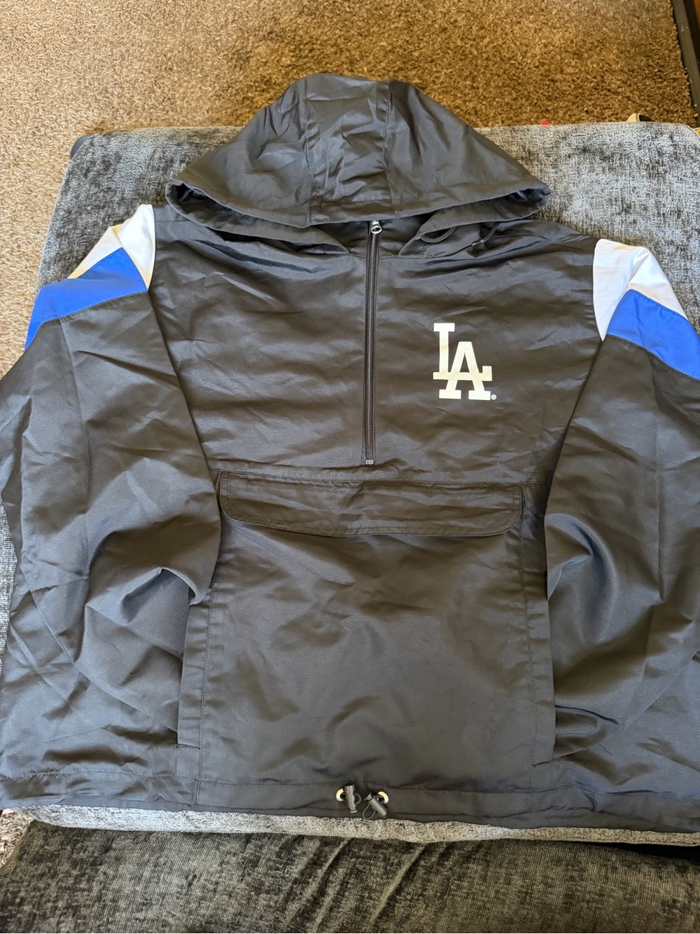 LA Dodgers Quarter Zip Anorak Hoodie Jacket Black Blue Plus Size 2X NWT